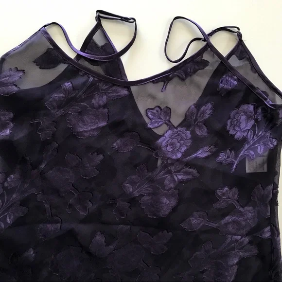 Semi-Sheer Deep Purple Gilligan & O’Malley Satin Floral Slip Nightgown Size S - Picture 2 of 6